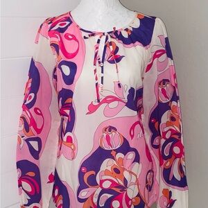 Talbots Pink Purple Abstract Print Blouse | Long Sleeve | Size M